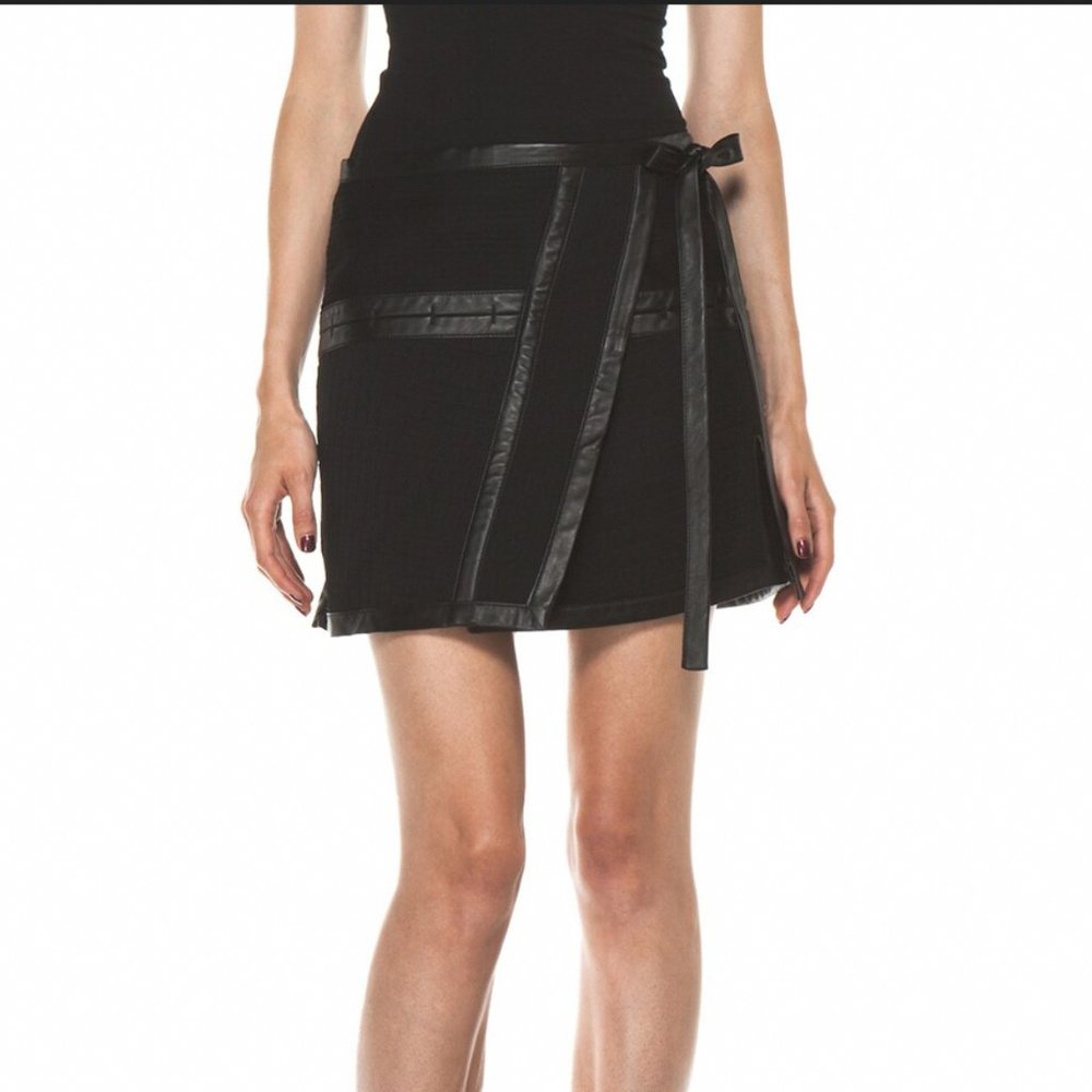 Proenza Schouler wraparound miniskirt with leather detailing, sz 8, NWT
